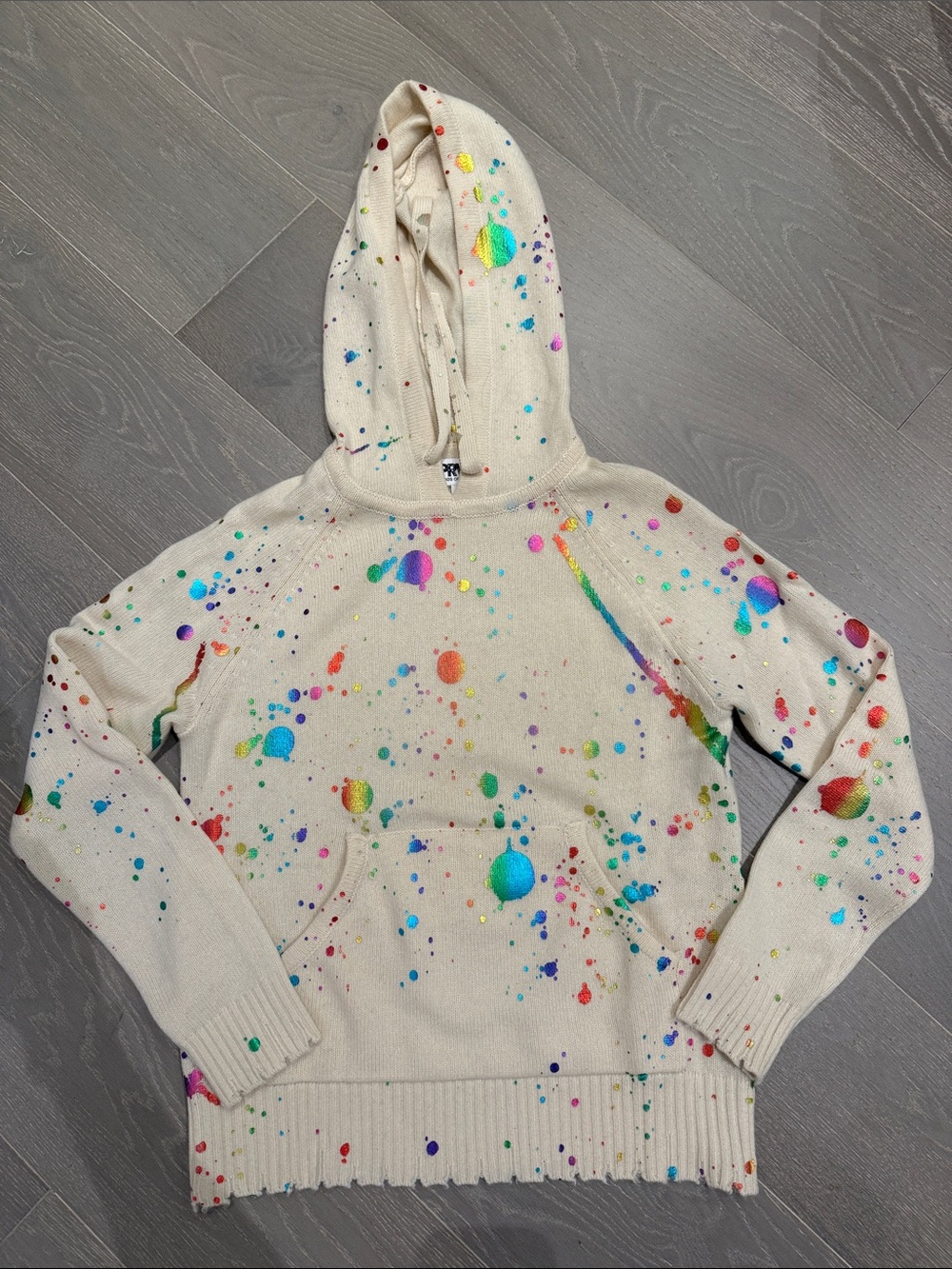Cream Paint-Splatter Hoodie Sweater - Women's Pullover